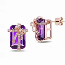 CaiMao 14KT/585 розовое золото 10,2 карат натуральный аметист и 0.3ct полная огранка алмаз Помолвочные Серьги с драгоценными камнями