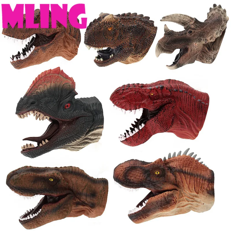 

Animal Hand Puppet Toy Dinosaur World Tyrannosaurus Raptor Mouth Simulation Head Silicone Doll Gloves for Children