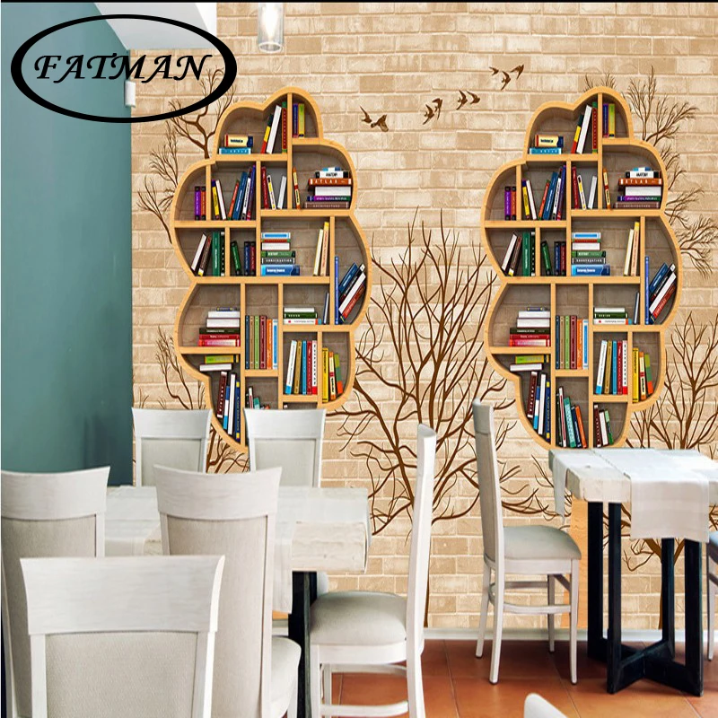 

Custom photo wallpaper 3D Bookstore book brick wall background 3D high quality wallpaper painting restaurant bedroom mural