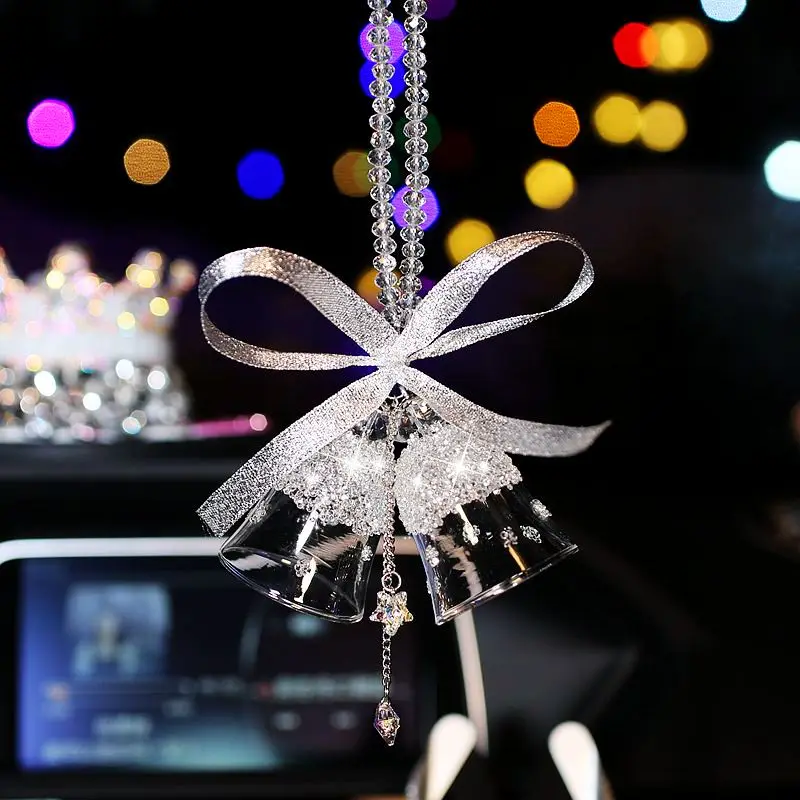 Christmas-Gift-Transparent-Crystal-Windbell-Car-Pendant-Fox-Fur-Ornaments-Rearview-Mirror-Hanging-Dangle-Charm-Edition