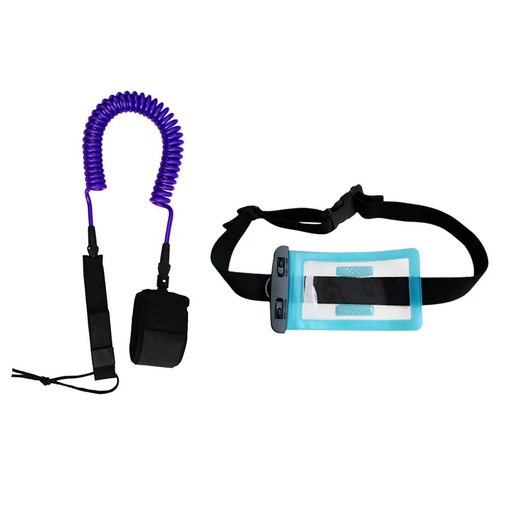 10ft 7mm Coiled Surfboard SUP Leash Stand up Paddle Board Leg Rope Ankle Strap with Waterproof Wallet Dry Bag - Choose Colors