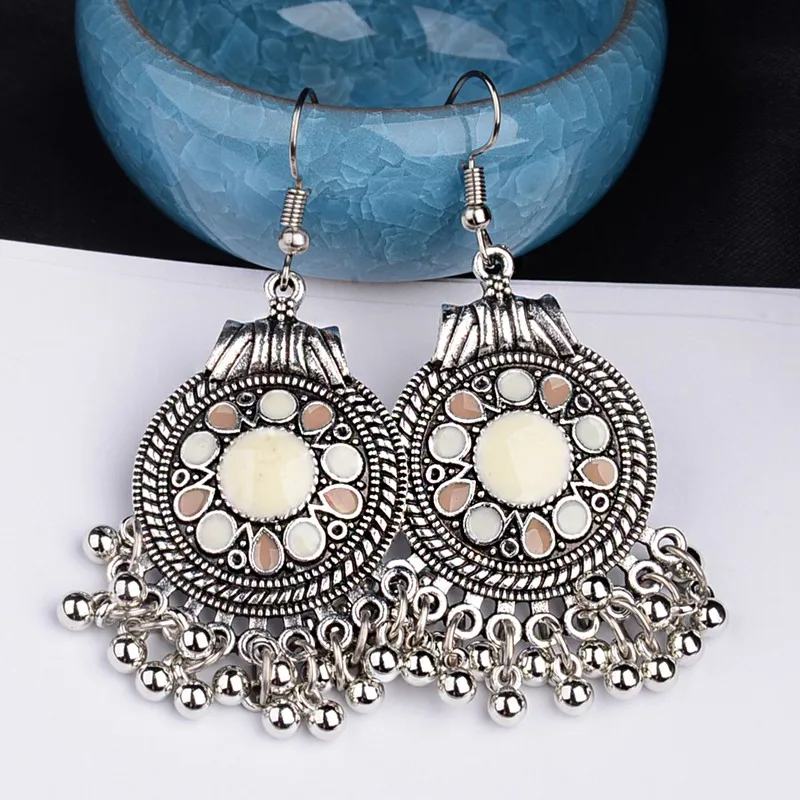 TopHanqi Indian Earring For Women Antique Ethnic Silver Metal Small Bells WaterdropTassel Earrings Turkish Tribal Gypsy Jewelry - Image 2