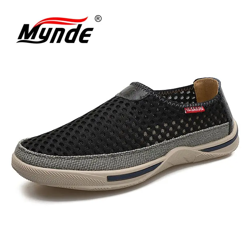 MYNDE 2018 Slip On Air Mesh Mens Shoes New Arrival Spring Summer Men Leather Casual Outdoor Walking Male Rubber Loafers | Обувь