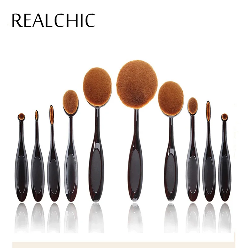 Realchic 10 шт. методы Профессиональный Овальный макияж кисти синтетические розовое