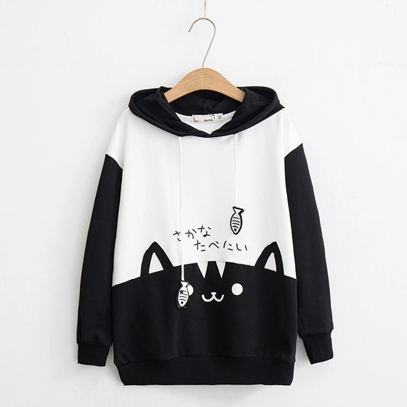 猫 Atsume パーカーかわいい猫裏庭かわいいガール猫耳パーカー日本原宿スタイル学生 Clotheslovely プルオーバー新 Hoodies Sweatshirts Aliexpress