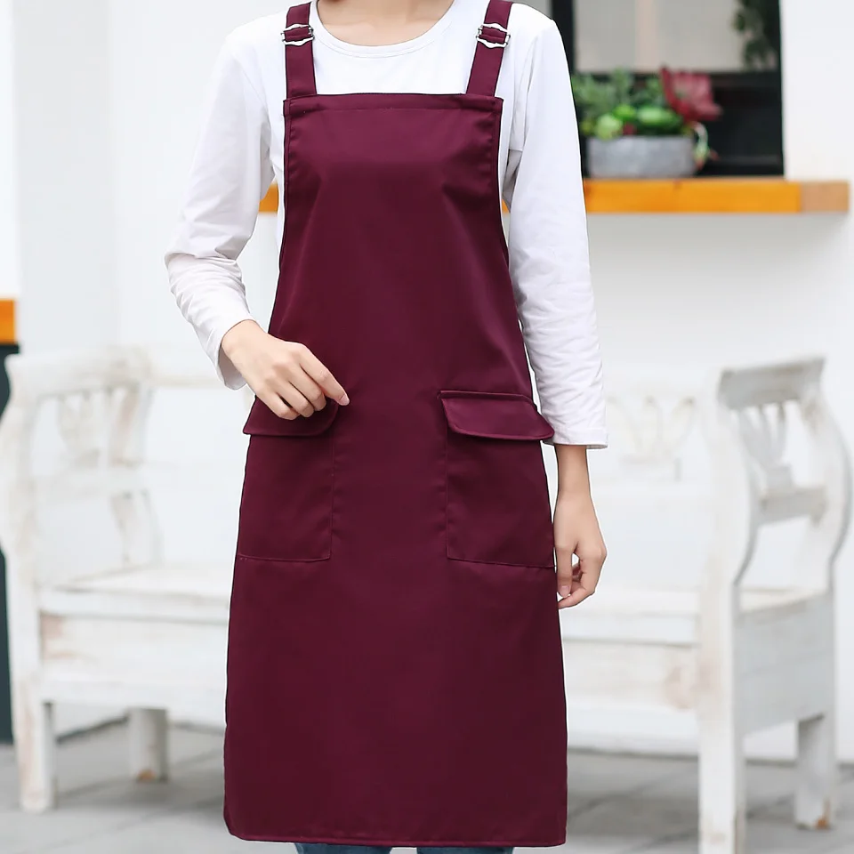 SINSNAN женский кухонный фартук для приготовления пищи из плотного хлопка для ресторана официанта длинный фартук для шеф-повара Аксессуары для выпечки с карманом нагрудник - Цвет: vintage red apron