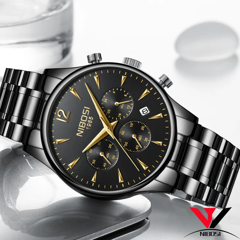 Relogio Masculino NIBOSI Мужские кварцевые часы бизнес повседневные золотые и черные