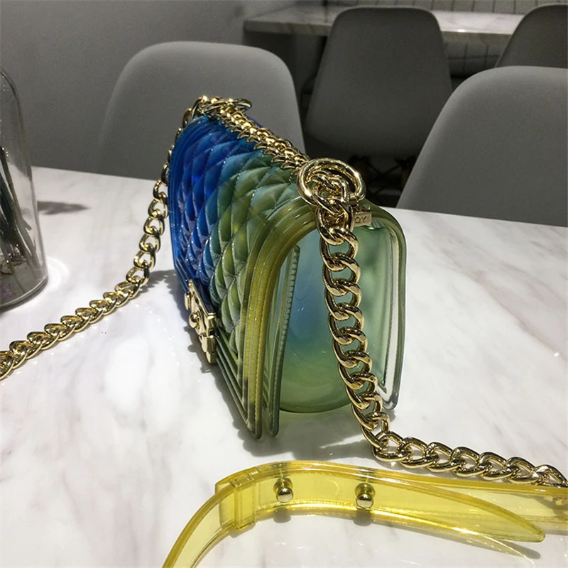 New Fashion Girl Messenger Bag PVC Chic Colorful Matte Jelly Chain Bags Luxury Handbags Diamond Lattice Women Bags Channels Bags