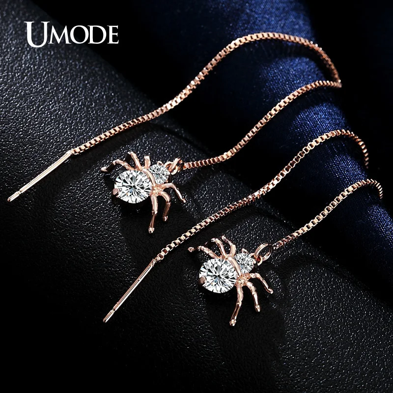 UMODE Spider Gold Color Round Cut Clear Cubic Zirconia Long Dangle Earrings Jewelry for Women Boucle D'oreille Femme New UE0175