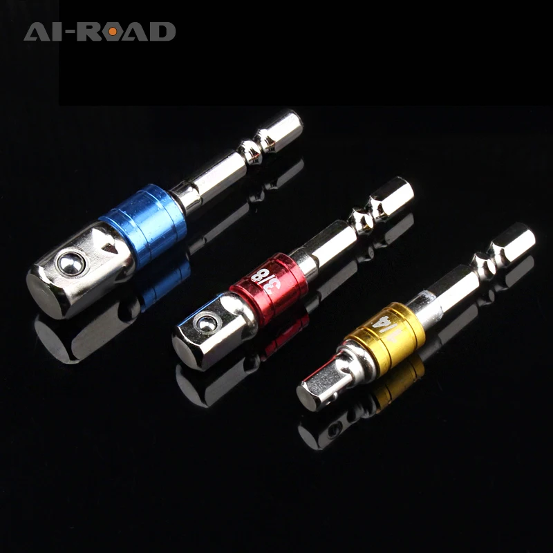

3pcs/set Chrome Vanadium Steel Socket Adapter Hex Shank to 1/4" 3/8" 1/2" Extension Drill Bits Bar Hex Bit Set Power Tools