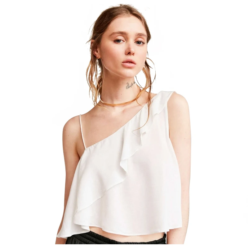 Women's Fashion Asymmetrical Sleeveless One Shoulder Female Chiffon Top
