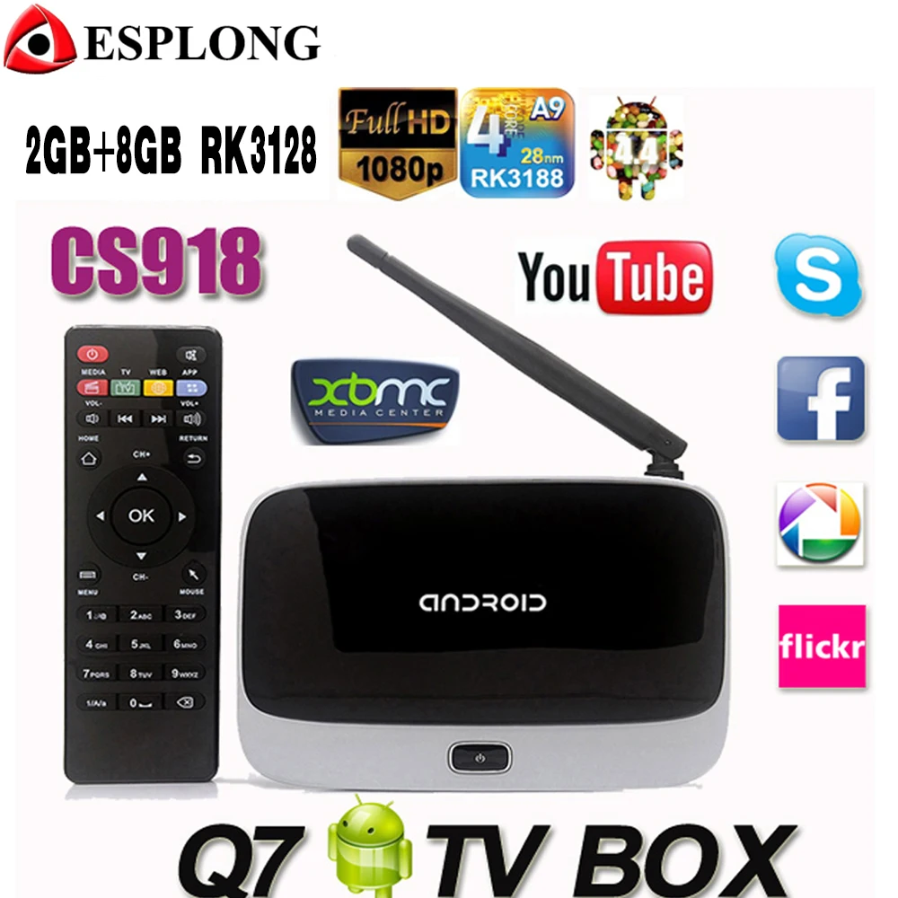 Prix pour Q7 Android 4.4 TV Box CS918 Full HD 1080 P RK3128 Quad Core Media Player 2 GB/8 GB XBMC KODI Wifi Bluetooth Smart TV Box Prix pour Q7 Android 4.4 TV Box CS918 Full HD 1080 P RK3128 Quad Core Media Player 2 GB/8 GB XBMC KODI Wifi Bluetooth Smart TV Box