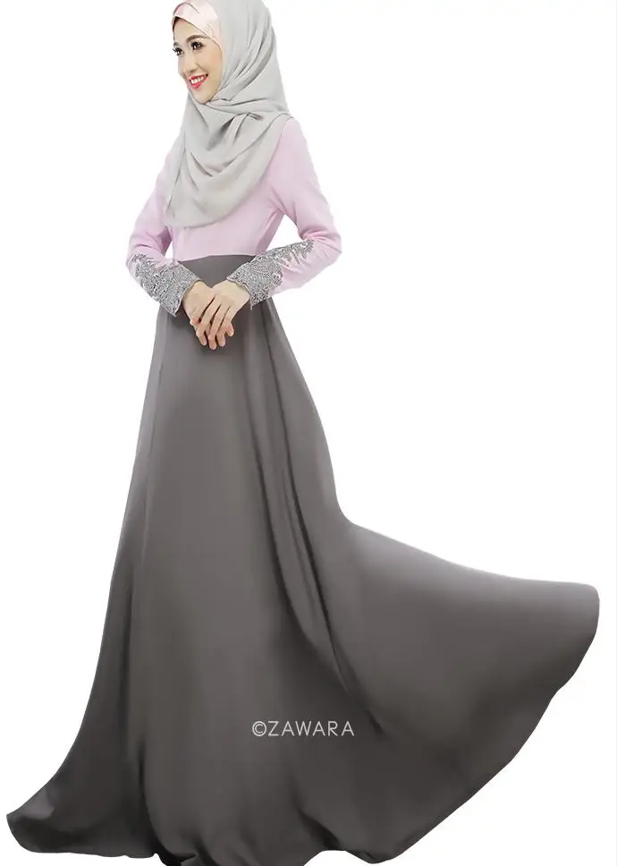 Исламские мусульманские платья для женщин длинные платья Малайзия Абайи в Дубае Турецкая женская одежда женские мусульманские платья - Цвет: Серый