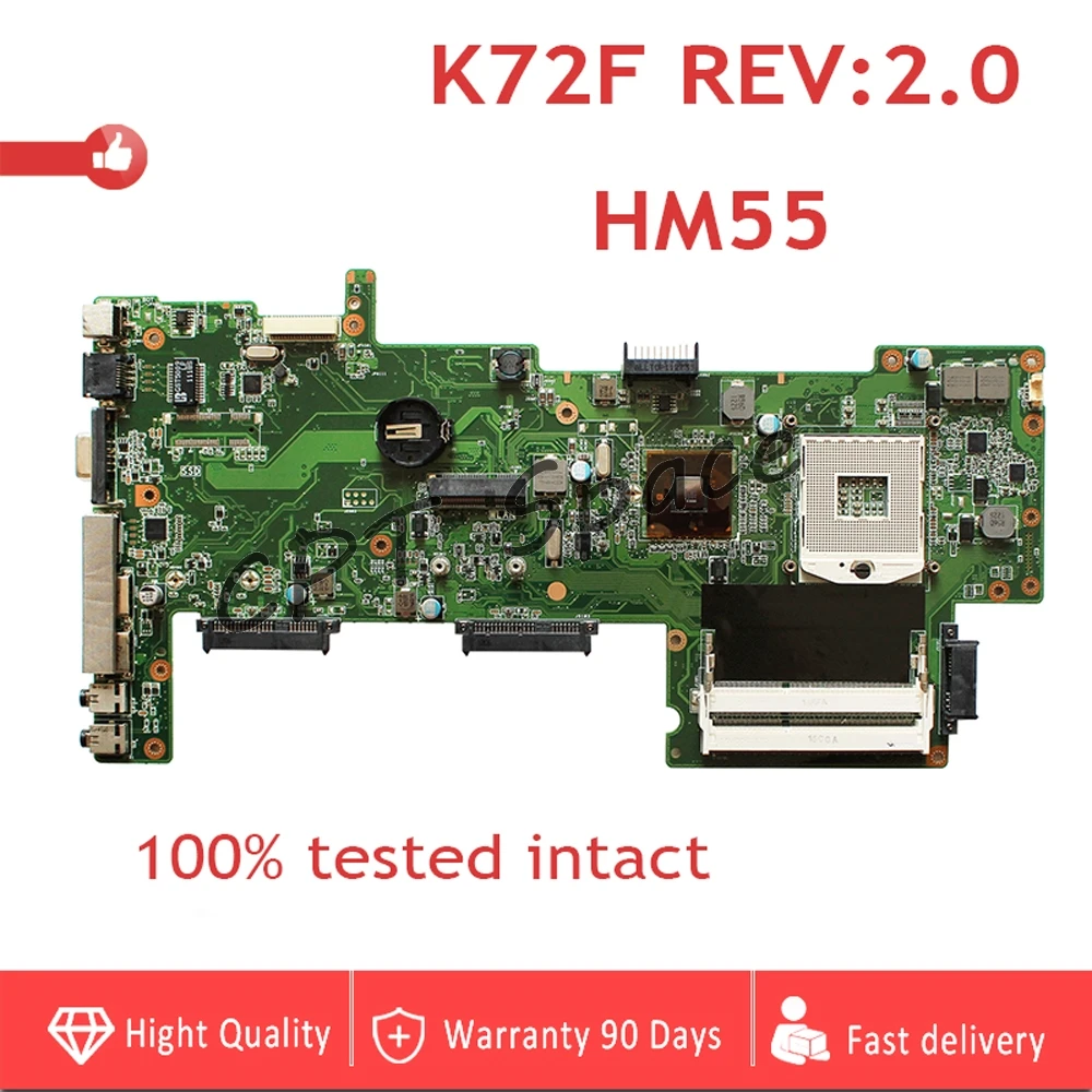 K72F материнских плат REV: 2,0 HM55 DDR3 для Asus K72F A72F X72F Материнская плата ноутбука HM55 DDR3 PGA989 материнская плата полностью проверена