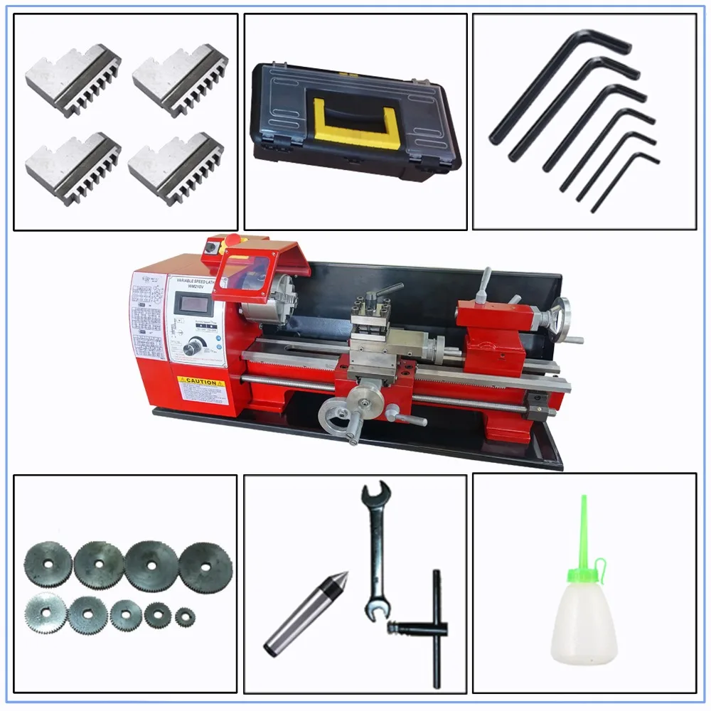 Обновленный бесщеточный мотор мини токарный станок металлический токарный станок с переменной скоростью вращения шпинделя 8x16 дюймов мини скамейка токарный станок 38 мм отверстие шпинделя