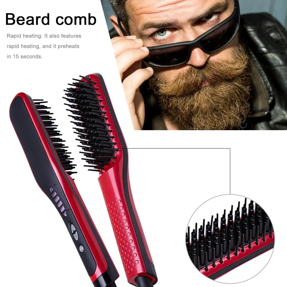 

Portable Rapid Heating Beard Comb Quick Straighten Hair Curler Ceramic Beard Comb with 6 Adjustable Temperatures for Men Women