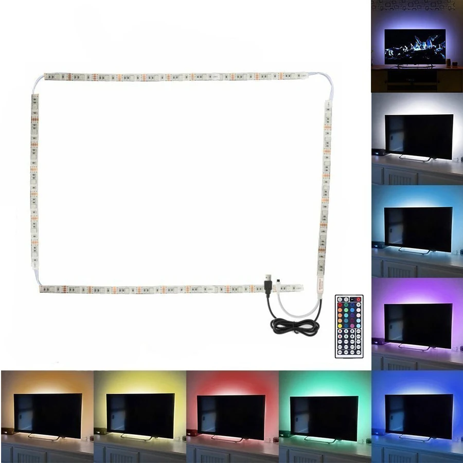 LED TV Backlight 2x50cm + 2x100cm USB RGB LED Strip Light Multicolor TV
