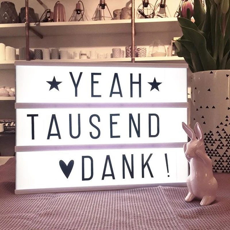 

Instagram A4 Size LED Cinematic Light Box with DIY 96pcs Thickened Letters Cards 3AA BATTERY or USB PORT Powered Cinema Lightbox