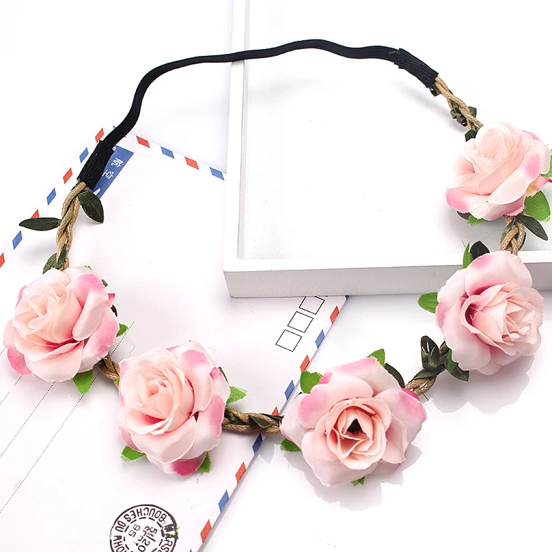 

M MISM Newborn Rose Flower Wreath Headbands for Women Wedding Adjustable Hair Accessories Girls High Quality Hairband Ornaments