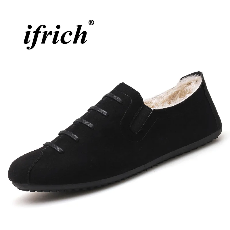 

Winter New Young Casual Loafers Shoes with Fur Men Walking Driver Footwear Black Red Mens Warm Shoes Comfortable Lazy Shoes Men