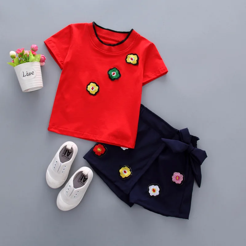 

2018 spring and summer girls petal skirt set infant baby girl solid color petal shirt + pants suit fashion clothing baby outfit