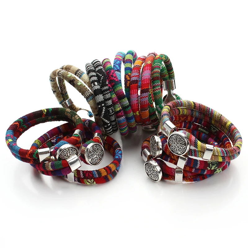 Богемные многоцветные хлопковые браслеты из шнуров Тибетский серебристый цвет этнические обертывания цветок кнопки браслет ювелирные изделия