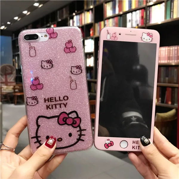 Для iPhone 11 Pro Max 6 7 8 милый мультяшный hello kitty чехол для телефона для iPhone X XS Max XR 360 Защитная жесткая задняя крышка+ KT Flim - Цвет: KT apple Case Flim