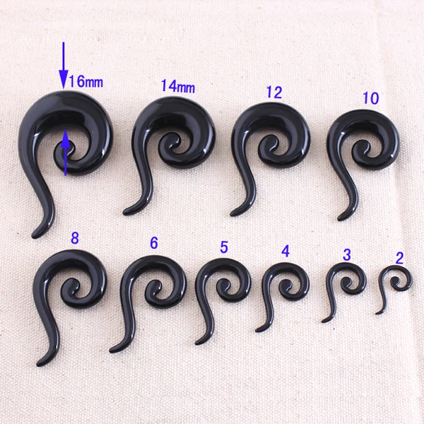 

2pcs Acrylic Spiral Taper Flesh Tunnel Ear Stretcher Expander Studs Cone Shape Snail Questions Mark Buffalo Earrings