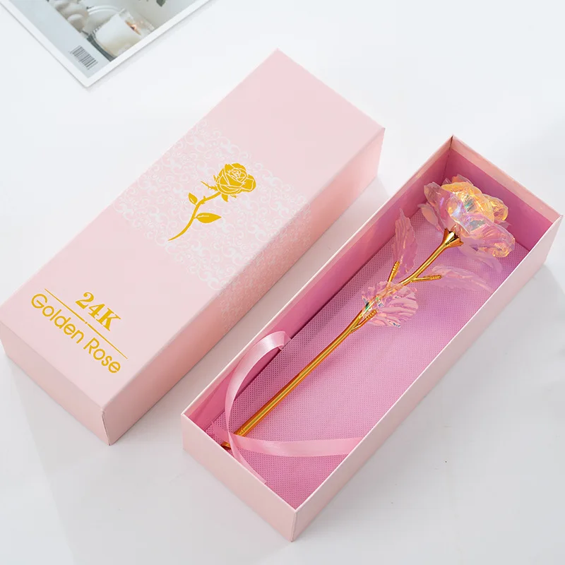 24K Foil Gold Rose Dura Per Sempre Bomboniere Regalo Di San Valentino Amore Decorazioni Per Matrimoni Amante Illuminazione Rosa Con Confezione Rosa
