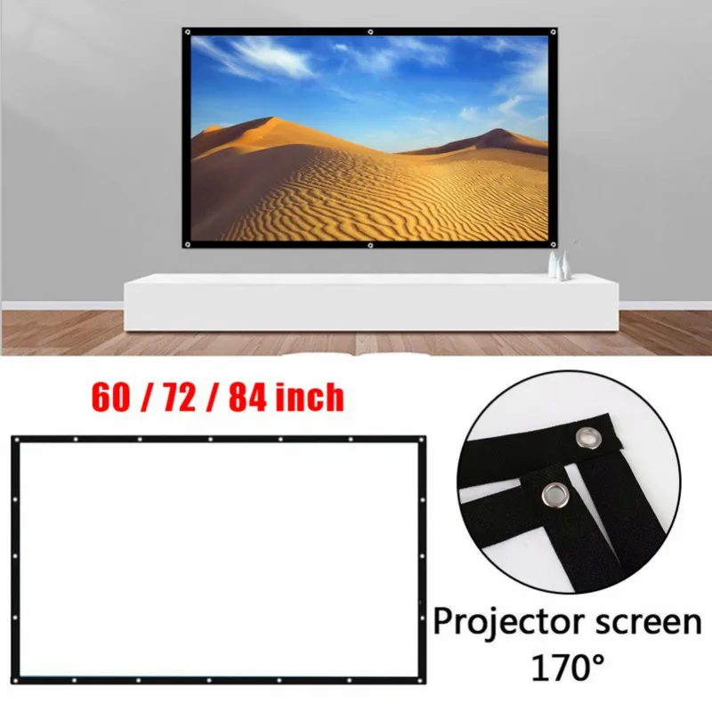 

Foldable 16:9 Projector 60 72 84 Inch White Projection Screen For HD Projector Home Theater Cinema Movies Party Portable Screens