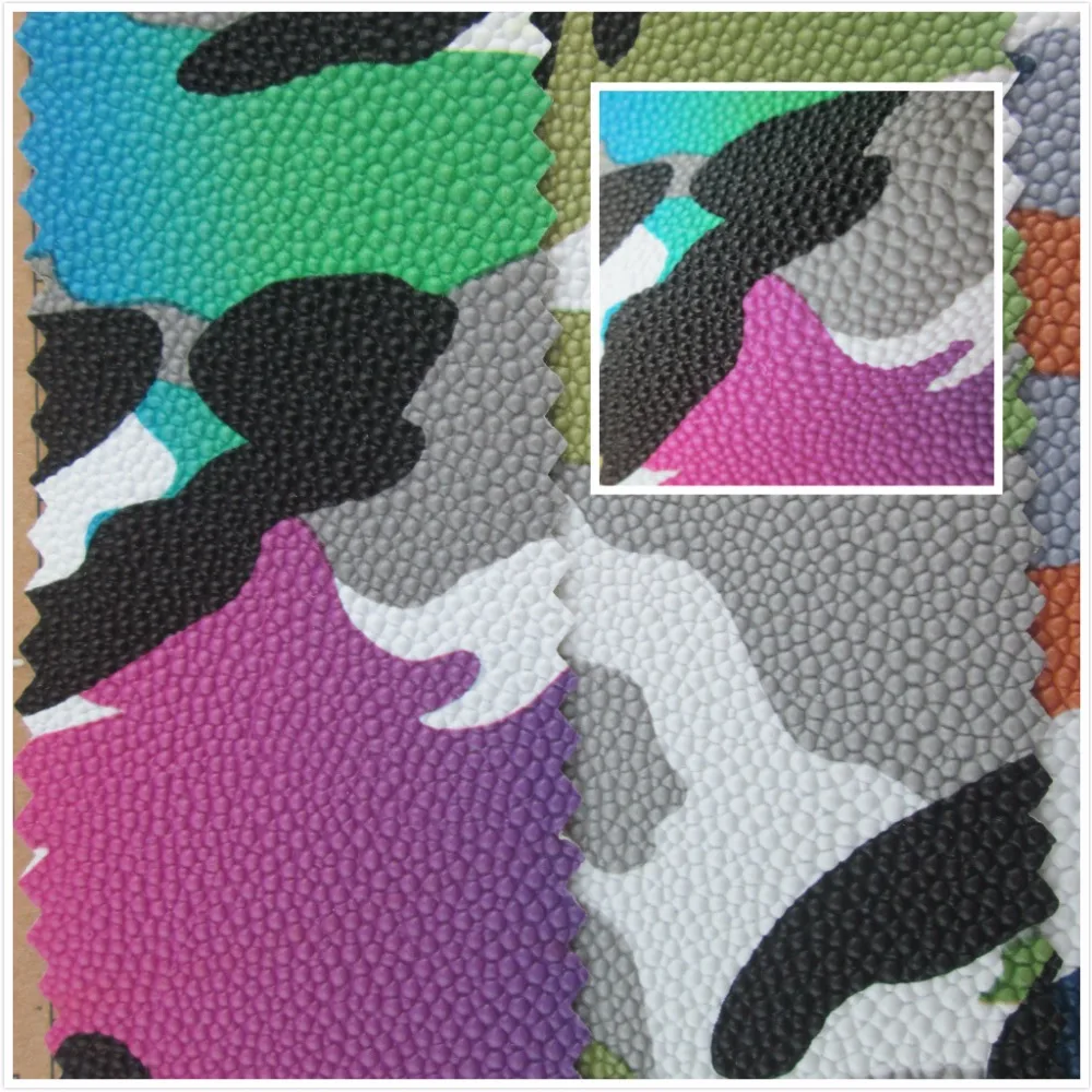 

Round grain camouflage pattern faux leather fabric 50 color semi PU synthetic leather textile fabric Abrasion-Resistant for bag