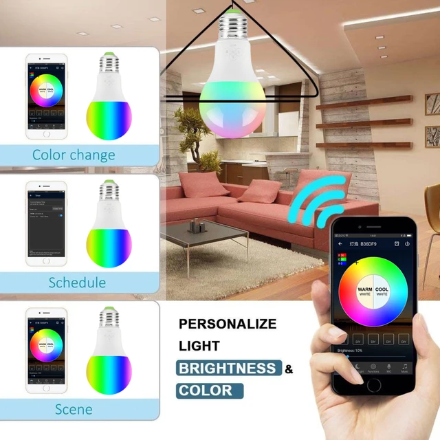 New E27 Smart WIFI Bulb RGBW Dimmable LED Bulb Light Bulb, Magic Bluetooth 4.0 Smart Lighting Lamp Wake-Up Lights,for Home Hotel