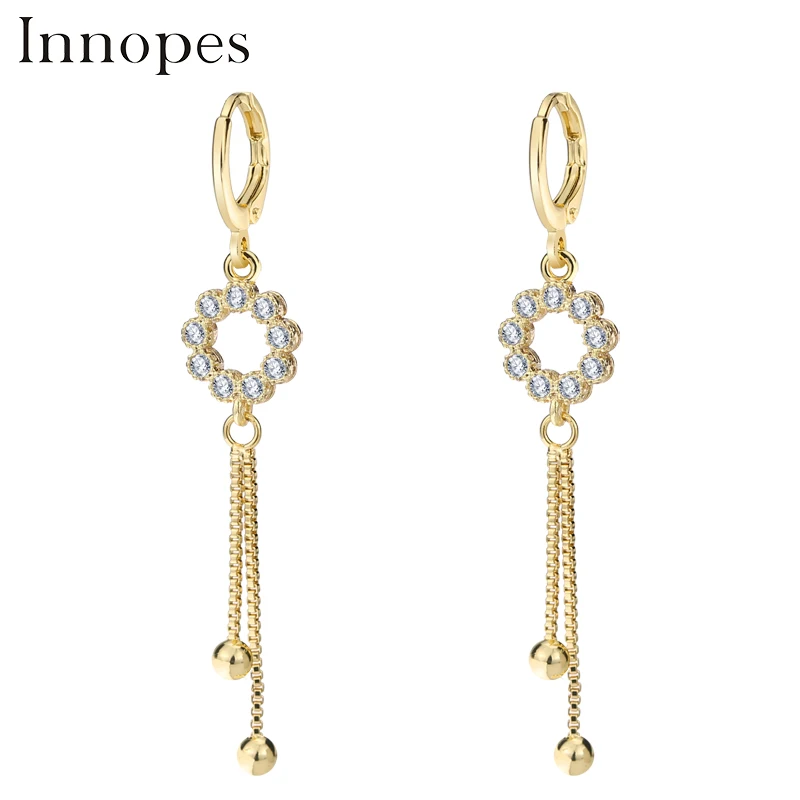 

Innopes Korea women's long chain earrings Hollow vintage flowers earrings Crystal Drop Earrings
