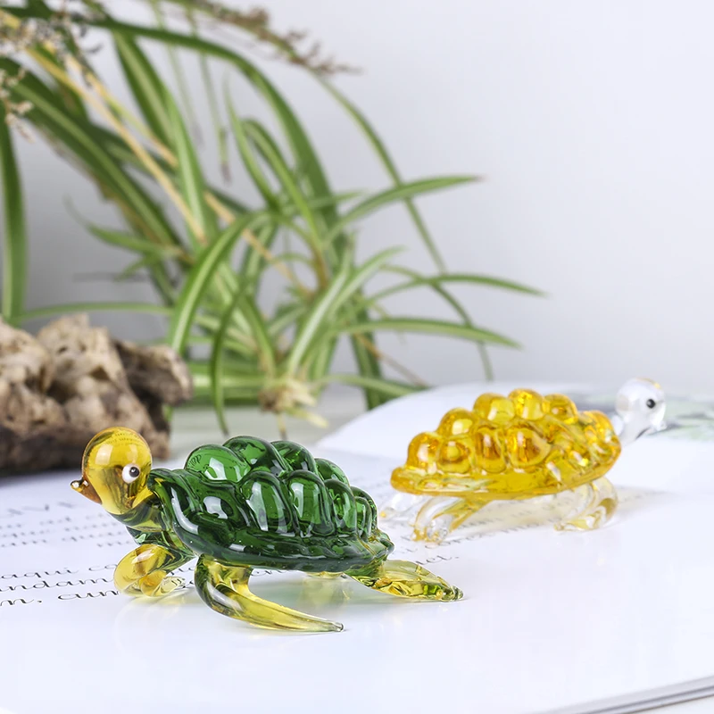 H& D стеклянные фигурки Зеленая морская черепаха ручной работы кристалл милый маленький произведение искусства ручной работы выдувные миниатюры домашний декор