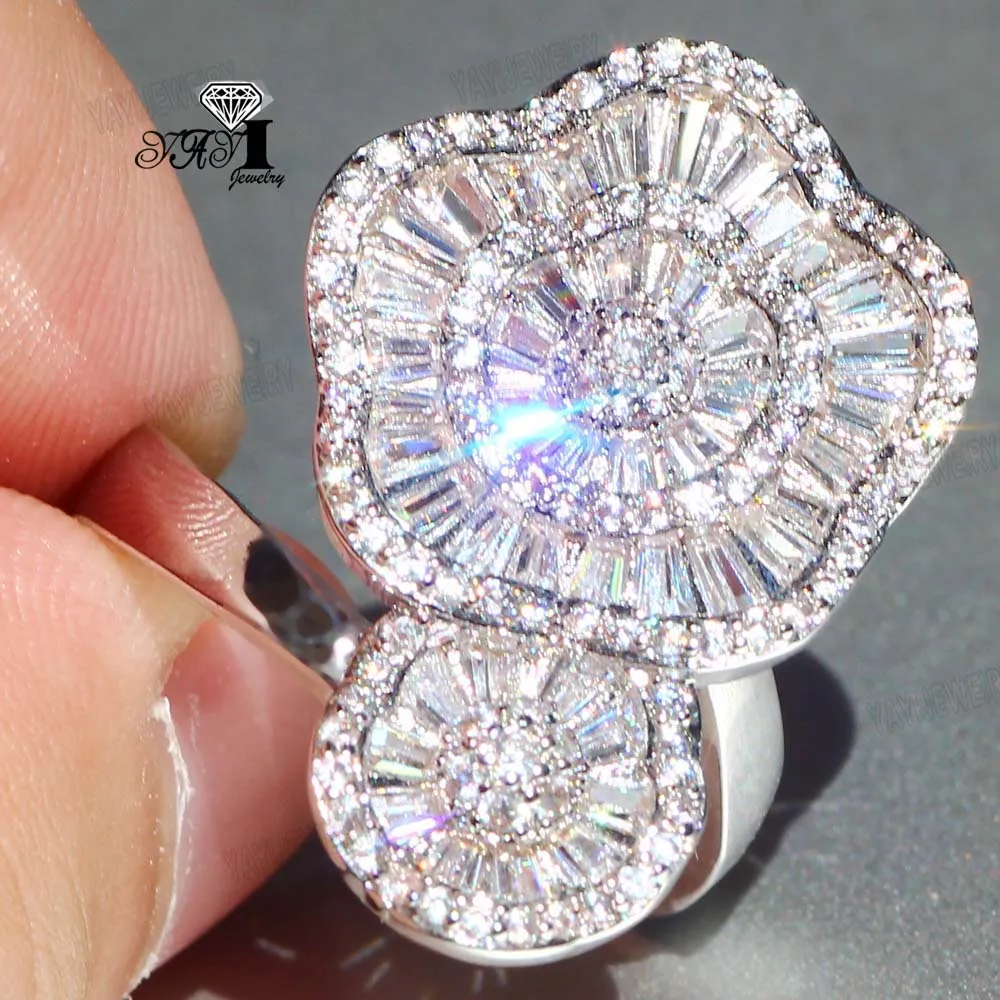 

YaYI Jewelry Princess Cut 7.2 CT White Zircon Silver Color Engagement Rings wedding Heart Rings Girls Party Rings Gifts 839