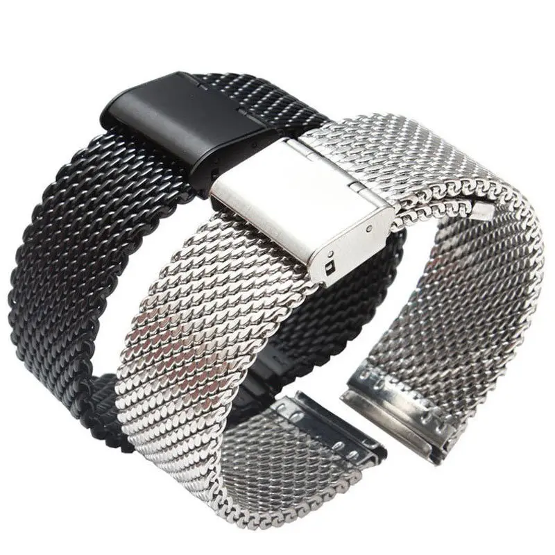 High Quality 20mm Mesh Stainless Steel Milanese Watch Band Link Bracelet Wrist Strap Black/Silver | Электроника