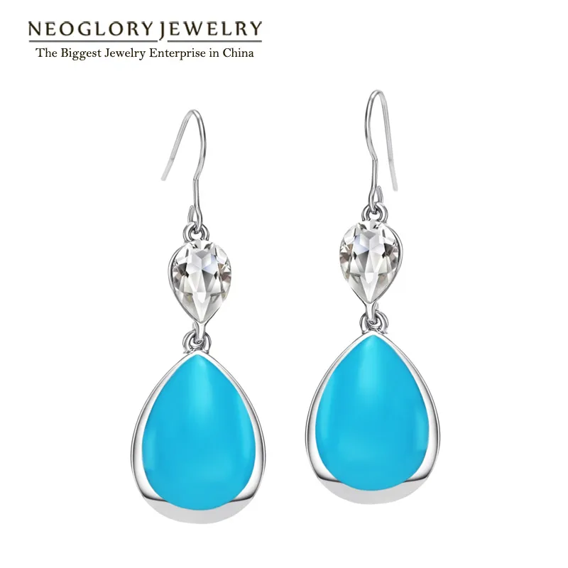 Neoglory ювелирные изделия кристалл синяя эмаль краска модные серьги-капли Brincos для