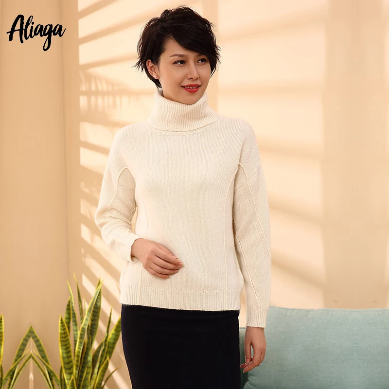 

Women Cashmere Sweater Turtleneck Winter 100 Cashmere Female Knitted Sweater Pullovers Korean Style Loose Ribbed Knit Jumpers