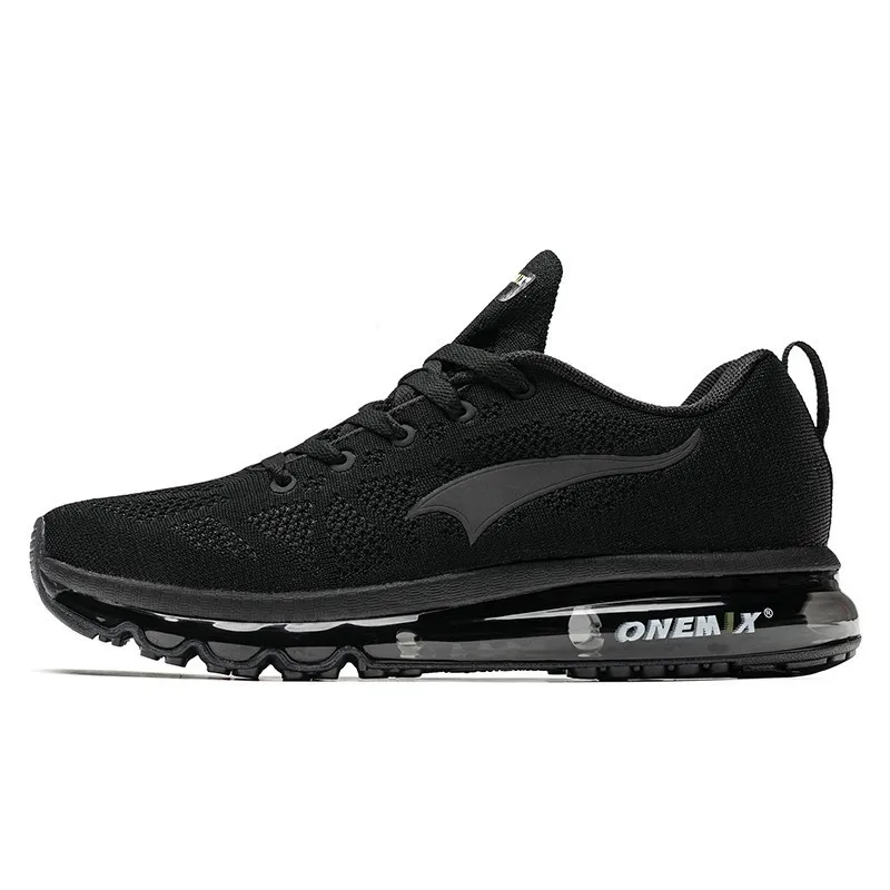 ONEMIX спортивная обувь для мужчин Мягкая воздушная подушка дышащая вязаная вамп мужская уличная спортивная обувь для бега Прогулочные кроссовки - Цвет: black