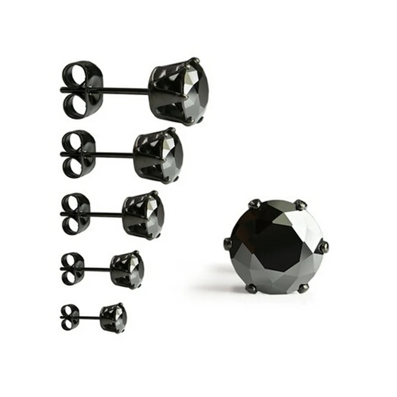 VHCZ02-4 Round White black 3mm 4mm 5mm 6mm 7mm 8mm 9mm 10mm CZ stud earrings