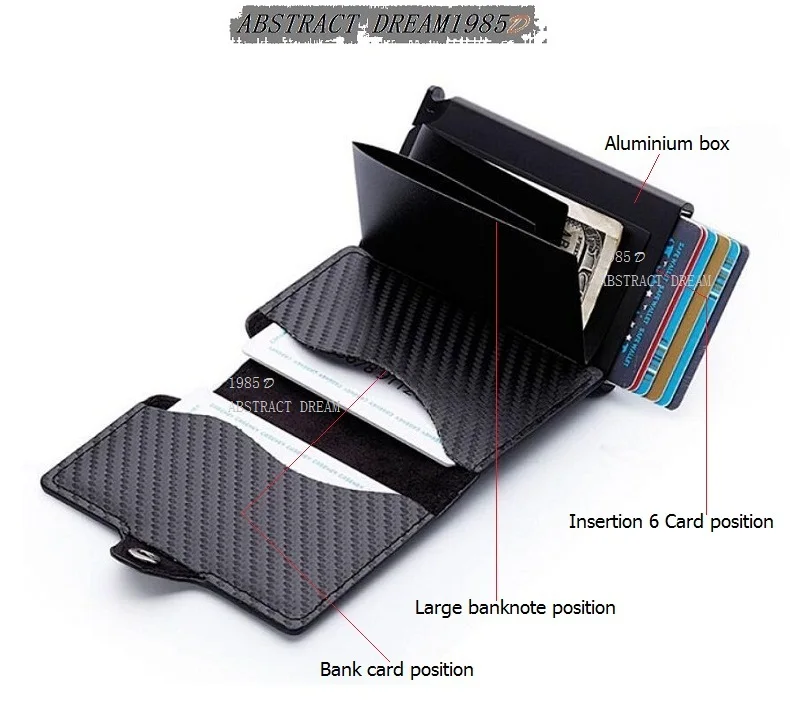 RFID кошелек для мужчин углерода волокно кожа кредитной держатель для карт автоматический Алюминий Бизнес путешествия бумажник высокого