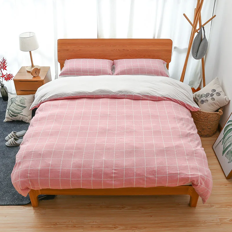 Junwell 100 Cotton Jersey Duvet Cover Set Yarn Dyed T shirt Fabric Quilt Cover Japanese Style