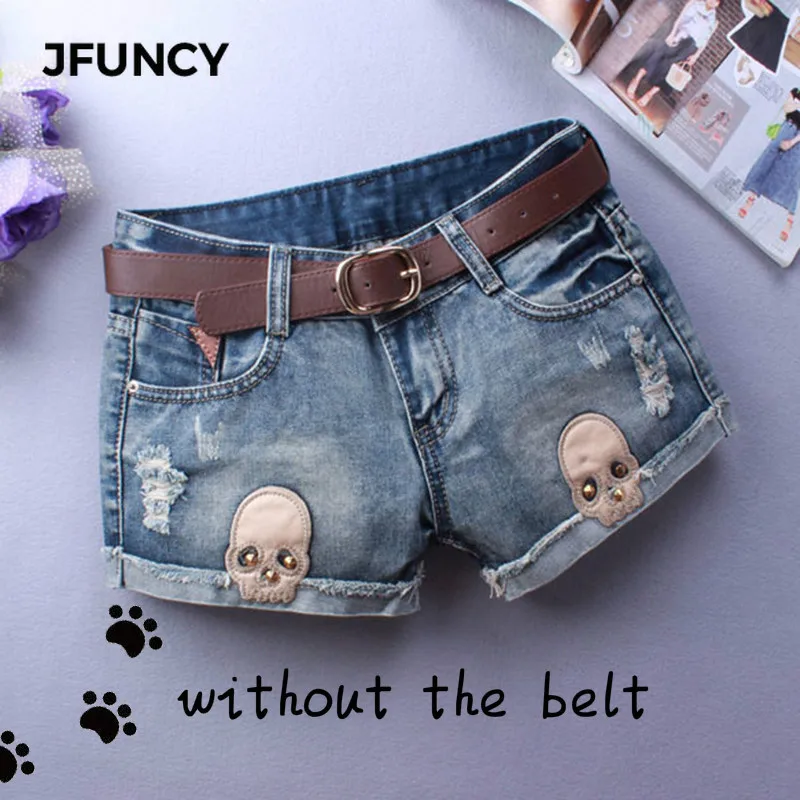 

JFUNCY Women Denim Shorts New Personality Sexy Skull Appliques 2019 Summer Casual Short Jeans Low Waist Cowboy Shorts