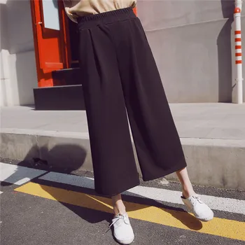 

Summer new women wide leg pants Solid Color high waist show thin loose ankle-length casual trousers Female Party Clothes P1014