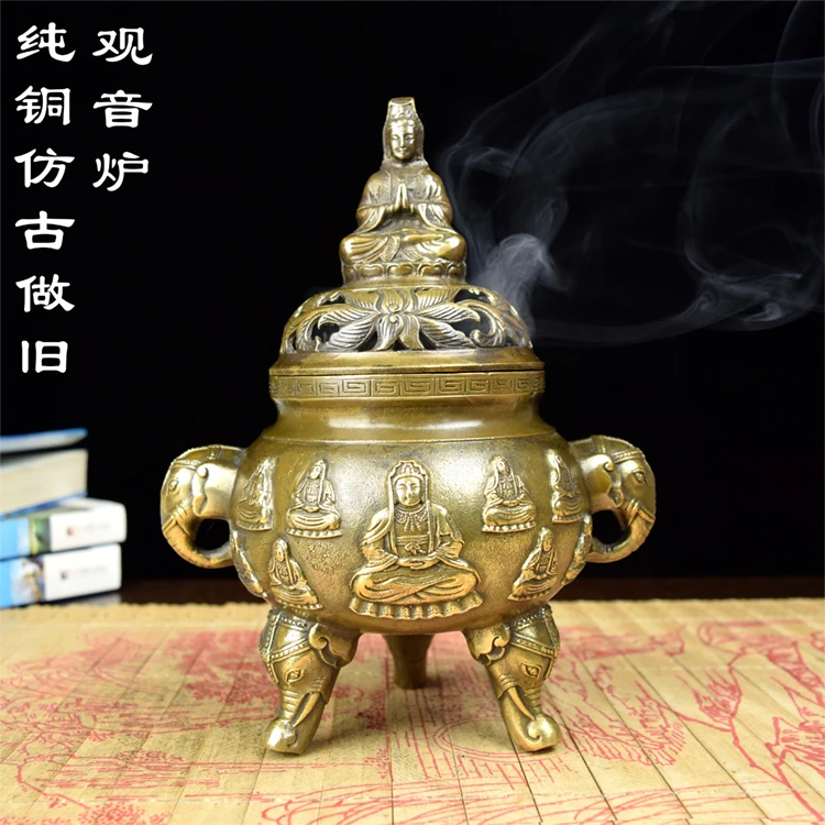 

Декоративная медная горелка для благовоний ручной работы размер Guanyin Дымчатая ароматерапия искусственная башня антикварная меховая плита