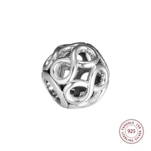 Стерлингового серебра 925 блестящее в Форме Знака бесконечности ажурная Подвеска бусина для оригинальных кулоны браслеты Сделай Сам бусины для изготовления ювелирных изделий