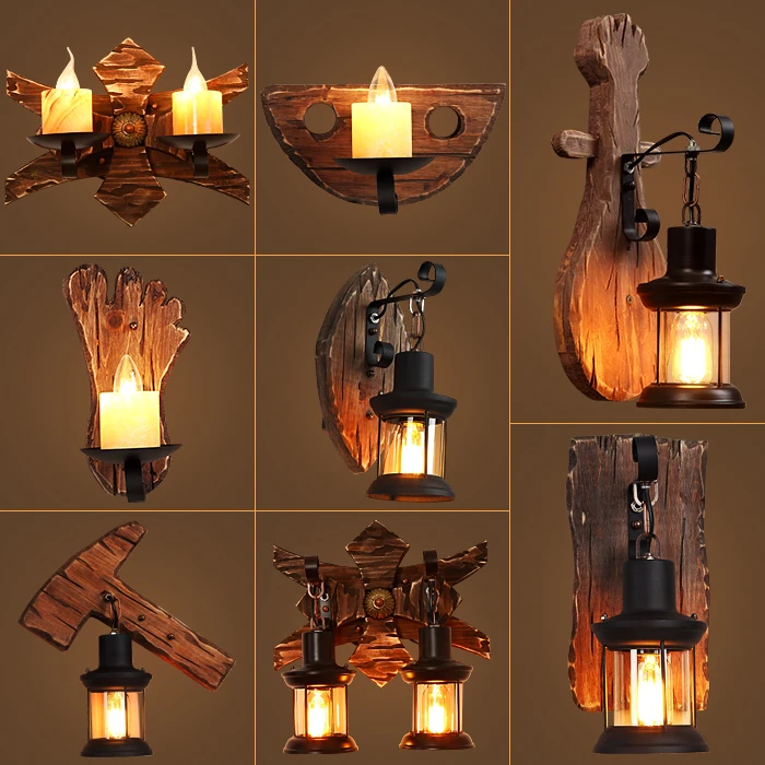 

American industrial wind wood Wall lamps lights bathroom bedroom light led wall lights for home industrial decor bedroom lamp