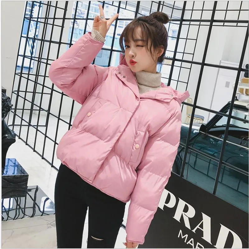 

Fashion Casual Long Sleeve Winter Women Short Parkas 2019 Warm Coat Female Hooded Down Cotton Jacket Wide-Waisted JacketCQ2203