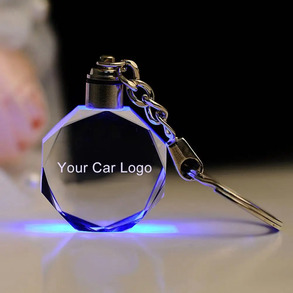 

Luminous keychain Car Key Chain Ring Cut Glass Car Logo crystal Key Holder Ring Keyring for A-udi V-W B-enz LED Lights Logo