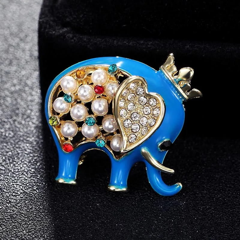 Banquet Enamel crown Elephant Brooches Alloy High Quality Suits Sweater Hat Animal Brooch Pins Scarf Buckle Pearl Pin brooch | Украшения и